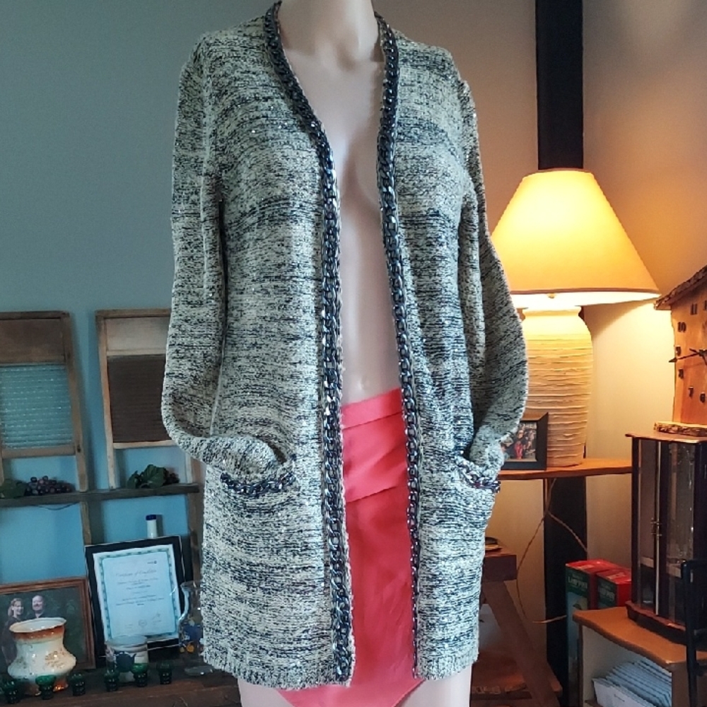 mark. Cream and Black Cardigan Sweater